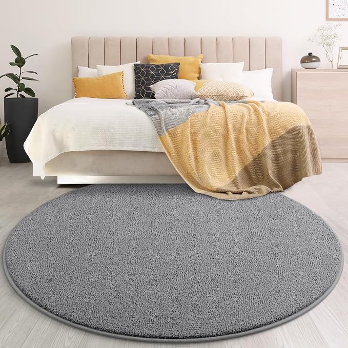 Gifeas Large Ultra Soft Round Area Rugs for Living Room Bedroom, 6x6 Feet Grey Thickened Memory Foam Modern Indoor Circle Carpets, Non-Slip Comfy Circular Rug for Boys Girls Nursery Room Home Decor