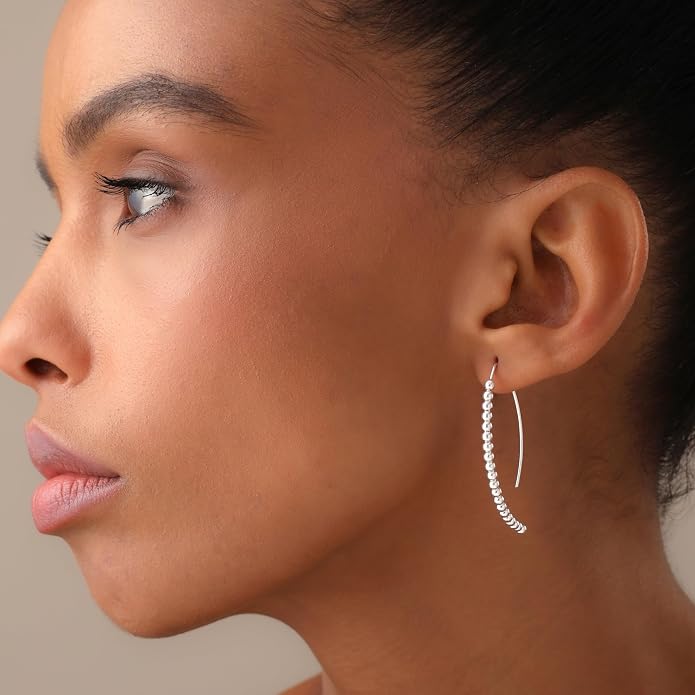 LeCalla 925 Sterling Silver Threader Earrings for Women | Handmade Wire Boho Hoops & Drop Earrings in Spiral, Heart, Bar Designs | Lightweight Pull Through Earring Jewelry Gift for Birthday, Anniversary