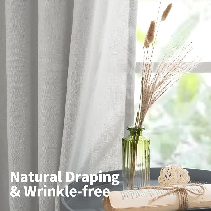 YoungsTex 90 Inches Length Linen Curtains for Living Room 2 Panels, Grey Window Drapes Rustic Burlap with Grommet for Bedroom Dining Country Privacy, 2 Panels, 52 X 90 Inch