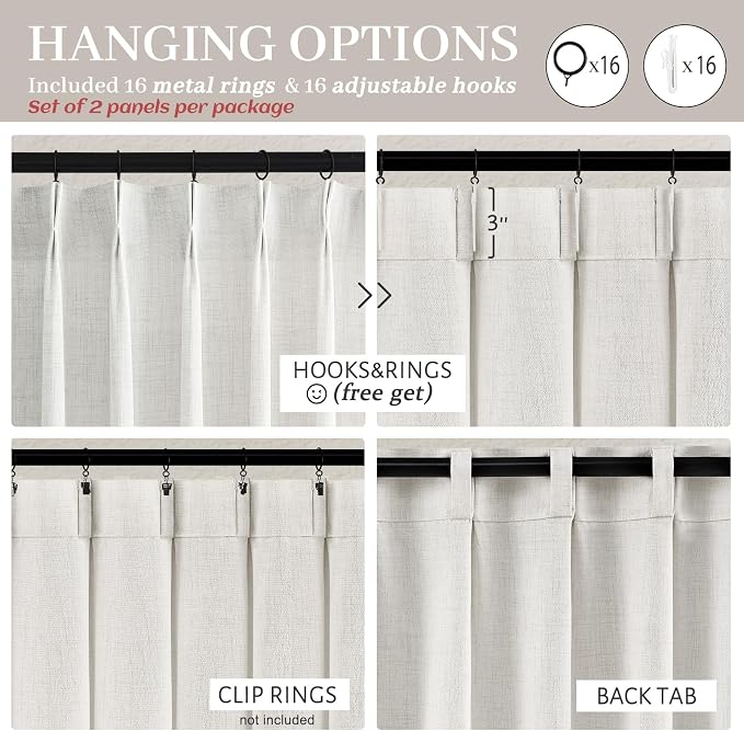 Off Beige White Farmhouse Kitchen Sheer Curtains 45 Inch Length 2 Panels, Cute Memory Trained Pinch Pleated Linen Semi Through Mini Drapes 40 x 45 Inches Short Light Filtering Curtain for Laundry Room
