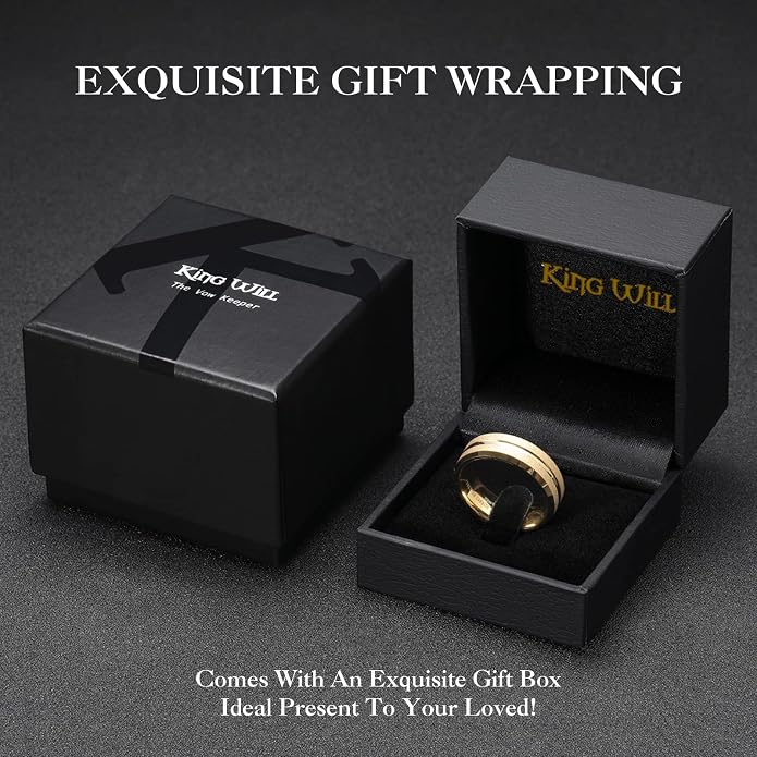 King Will Mens 8mm Rose Gold Groove/Gold Loop/Black Cross Groove Tungsten Carbide Wedding Ring Line Flat Pipe Cut Brushed Polished Comfort Fit 7-14