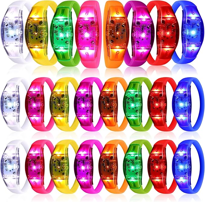 JellyArch 24 Pcs LED Glow Bracelets, Sound Activated LED Bracelets, Music Control Glow in The Dark Party Favors for Wedding, Raves, Concert, Camping, sporting Events, Party (Radiant Colors)