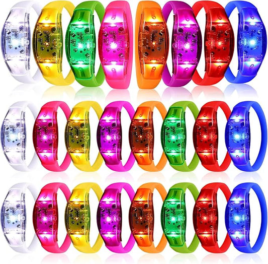 JellyArch 24 Pcs LED Glow Bracelets, Sound Activated LED Bracelets, Music Control Glow in The Dark Party Favors for Wedding, Raves, Concert, Camping, sporting Events, Party (Radiant Colors)