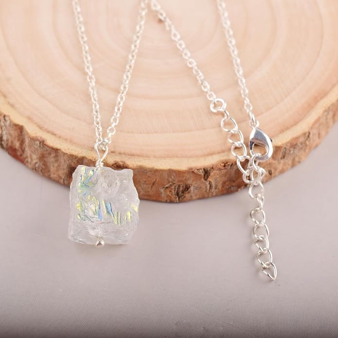 Natural Angel Aura Quartz Crystals Pendant Necklace, Cabochon Gemstone, Energy Healing Crystals, Birthday, Gift for Her, Gemstone Jewelry 18 inch AAA+ Quality