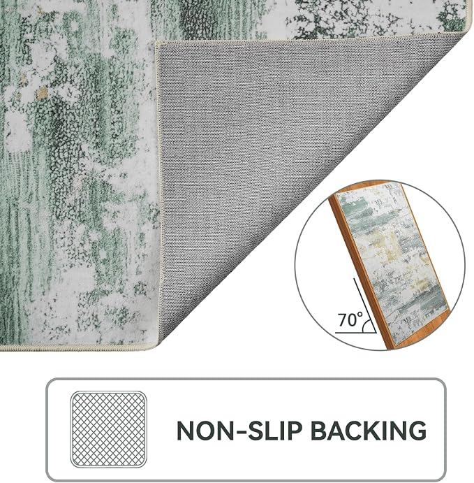 Kelarea Washable Area Rug for Living Room, 8x10 Non Slip Modern Abstract Green Rugs, Easy Clearning Low Pile Large Carpet for Bedroom, Dining Room, Nursery, Office