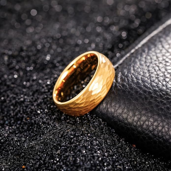 TRUMIUM Tungsten Wedding Rings for Men Women 4MM 6MM 8MM Mens Wedding Band Black/Rose Gold/Gold Plated Rings Hammered Matte Finish Jewelry Comfort Fit Size 5-13