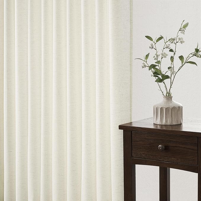 Topfinel 120 Inch Curtains 2 Panels Set,Two Packs Pinch Pleat Back Tab Linen Window Semi Sheer Privacy Thick Decorative Curtain Drapes for Living Room Bedroom,40x120 in Long,Ivory/Natural