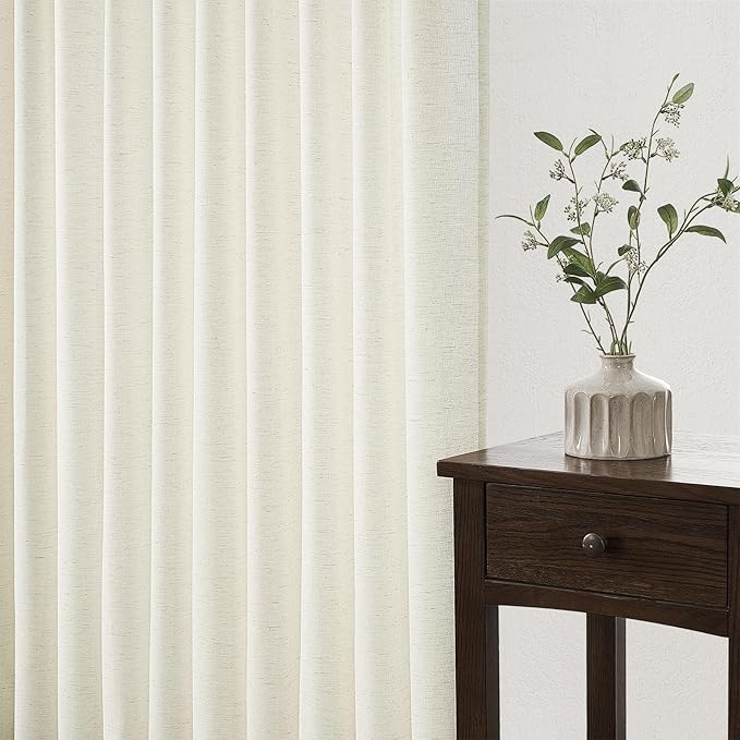 Topfinel Natural Pinch Pleated Linen Curtains 45 Inch Length 2 Panels for Bedroom Living Room Textured Cream Semi Sheer Window Curtain Boho Neutral Back Tab Pinch Pleat Drape with Hooks 45 Inches Long
