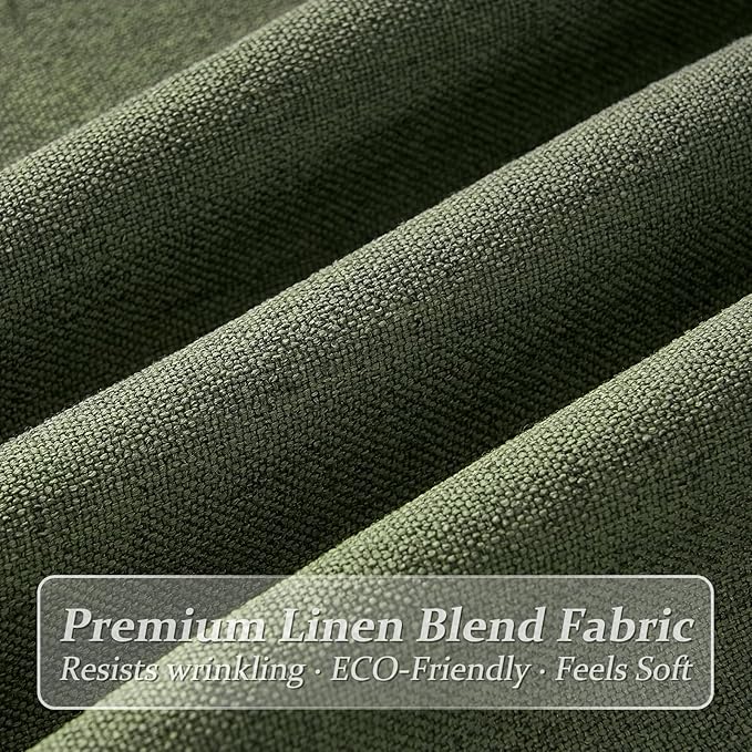 Loden Pinch Pleat Linen Curtains 84 Inches Long 2 Panels Set for Dining Room, Memory Shape Light Filtering Privacy Semi Sheer Country Window Curtain & Drapes for Sliding Doors 7FT Length Olive Green