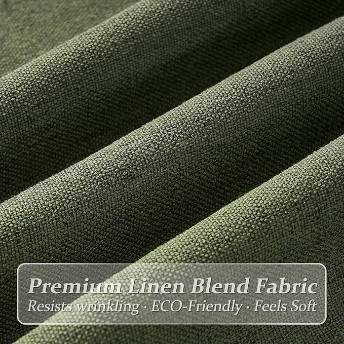 Pinch Pleated Loden Semi Sheer Curtains 90 Inches Long for Bedroom, Memory Trained Thick Natural Linen Curtain 2 Panels Set Olive Green Light Filtering Privacy Elegant Windows Drapes 50 Inch Wide