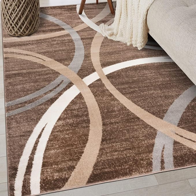 Rugshop Wavy Circles Modern Jute Backing Living Room Area Rug Brown 4' x 6'