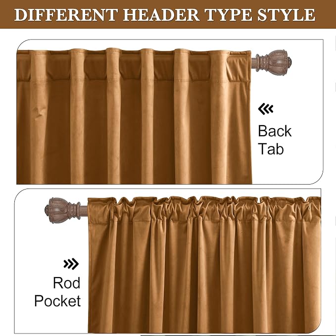 RYB HOME Bronze Velvet Curtains for Bedroom Living Room, Thermal Insulated Privacy UV Heat Blocking Luxurious Soft Rod Pocket Back Tab Drapes for Nursery, 42" W x 63" L, 2 Panels