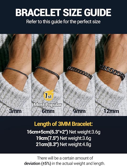 PROSTEEL Stainless Steel Bracelets for Men Women, Gold/Silver/Black, Cuban Link Bracelet Adjustable, Jewelry with Gift Box