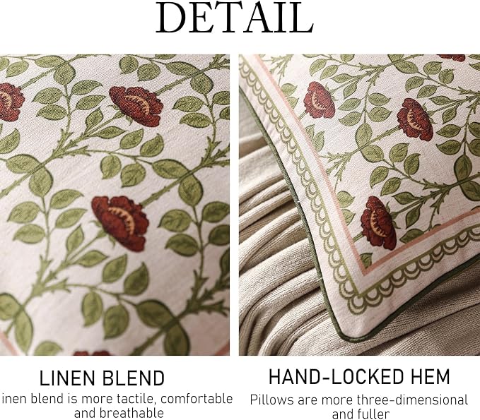 ISAENNE Elegant French Linen Throw Pillow Cover,Set of 2,18"x18"-Estonia D | Designer Vintage Square Pillow Cover,Concealed Zipper Design,Floral Pattern,Sofas,Bedroom,Living Room,Lounge Chairs