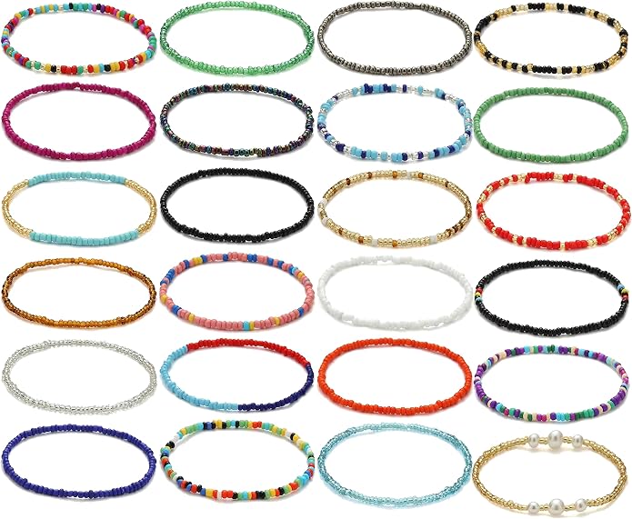 Beaded Anklets for Women Handmade Boho Beaded Ankle Bracelets Colorful Beads Foot Anklets for Women