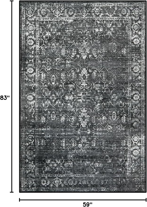 Lahome Margot 6x9 Area Rugs Washable Rugs for Bedroom Large Black Area Rug for Bedroom,Soft Vintage Distressed Rug Non Slip Stain Resistant Indoor Carpet for Dining Decor