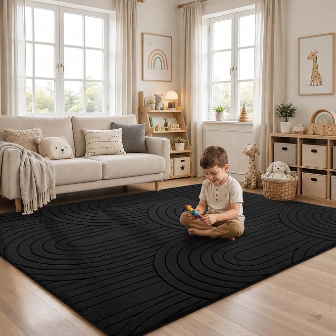 Sour Lemon Area Rugs 9x12 Living Room, Washable Rug Modern Soft Large Area Rug for Bedroom, 3D with Soft High-Low Pile Non-Slip Carpet Mat for Kids Room Dining Room Kitchen Office