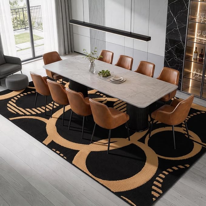 YIHOUSE Black and Gold 8x10 Area Rugs for Living Room Washable | 3D Textured Rug for Bedroom Non Slip, High and Low Pile, Soft Modern Carpet for Dining Room Playroom Home Office Decor