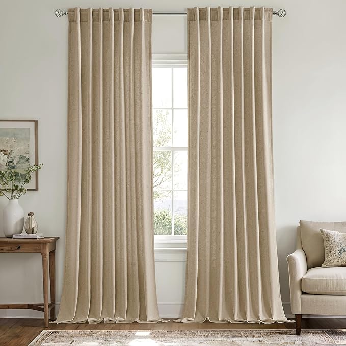 MIULEE Non-See-Through Privacy Linen Curtains 52W x 96L Inch Copper Brown | 2 Panels, Light Filtering, Semi Sheer Window Curtains, Farmhouse Textured, Back Tab Drapes for Bedroom Living Room