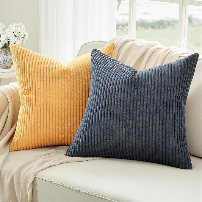 Topfinel Corduroy Pillow Covers 20x20 Blue and Orange Decorative Boho Pillow Covers for Couch Bed Accent Modern Pillowcase Sofa Livingroom Home Decor