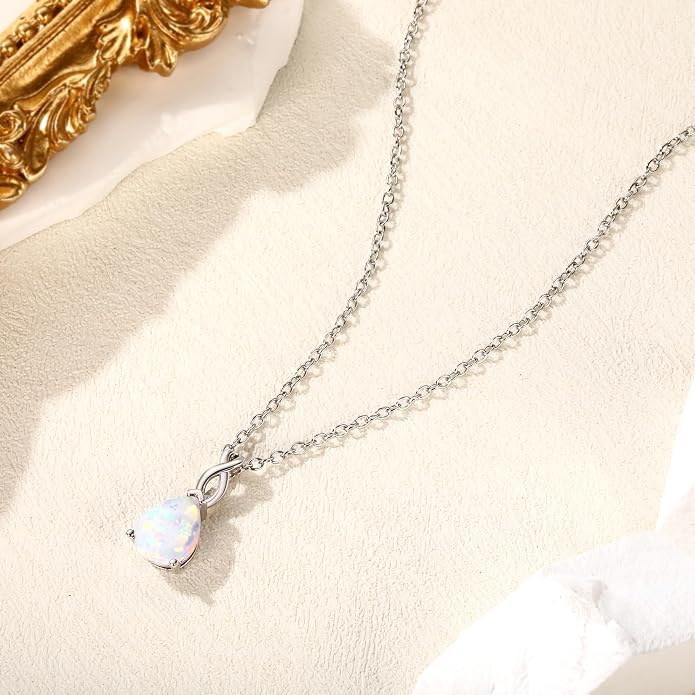 VOLUKA Created Opal/Amethyst/Mystic Topaz Pendant Necklace for Women,18K White/Rose Gold Plated Chain Wedding Engagement Jewelry Gift