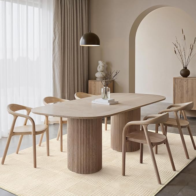 GENIMO Soft Washable Area Rugs 5x7, 3D Modern Grid Design Rugs for Living Room, High-Low Pile Textured Non Slip Fuzzy Shag Carpet, Non-Shedding Stain Resistant Beige Carpet for Bedroom, Dining Room