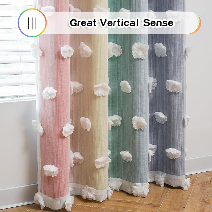 MYSKY HOME Pom Pom Sheer and Blackout Curtains Double Layer 63 Inches Long Kids Curtain for Girls Bedroom Son Room Ombre Room Darkening Window Drapes Back Tab Rainbow 52 x 63 in 2 Panels