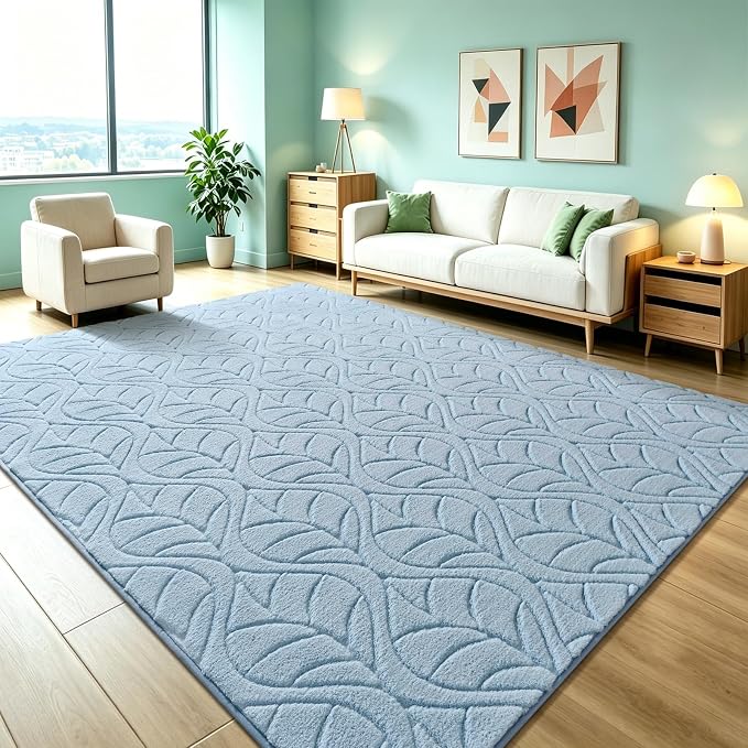 Macgace Ultra Soft Area Rug for Living Room, 5x7 Blue Geometric Shag Rugs | Washable Non-Slip Backing Medium Pile Modren Fuzzy Carpet for Kids Room, Girls Bedroom, Classroom, Dorm