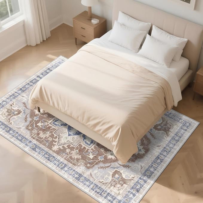 6x9 Area Rugs for Living Room, Soft Non-Slip Vintage Medallion Rug, Low-Pile Printed Washable Rug Carpet for Living Room, Bedroom, Dining Room -Camel