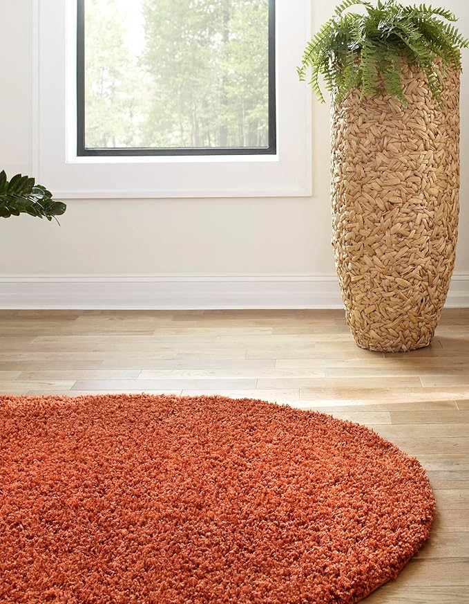 Unique Loom Solid Shag Collection Area Rug (3' 1" x 5' 3" Oval, Terracotta)