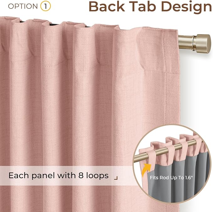 INOVADAY 100% Blackout Curtains 84 Inches Length 2 Panels Set, Back Tab/Rod Pocket Linen Black Out Curtains for Bedroom, Thermal Insulated Window Drapes - Blush Pink, W50 X L84