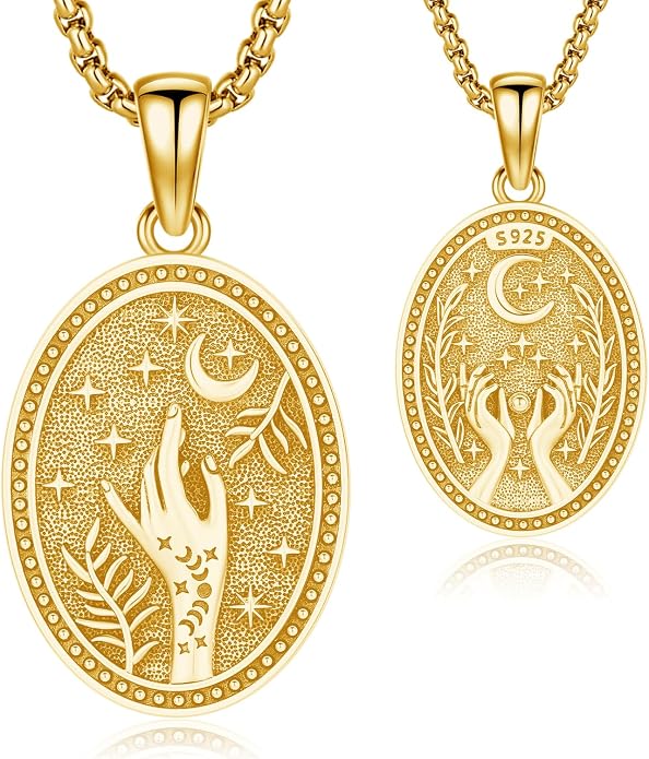 Hecate Wiccan Triple Moon Goddess Necklace Tetragrammaton Nudo De Bruja Plata 925 Original Sterling Silver Cat Moon Pendant Hekate Witch Necklace Amulet Witchy Jewelry Gifts for Women Men