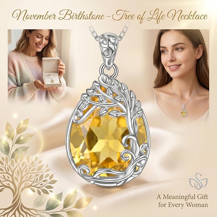 Teardrop Moonstone Necklace for Women Tree of Life/Filigree Birthstone Pendant Necklace Jewelry