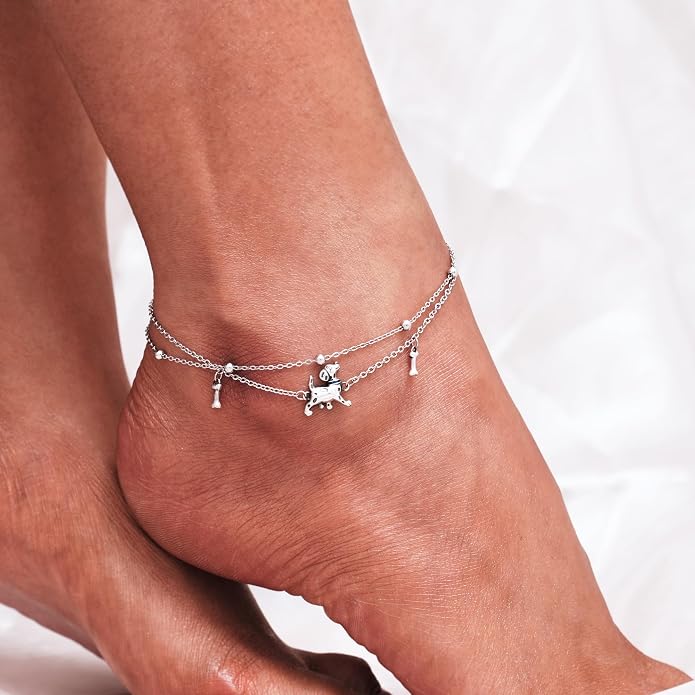 CHIC & ARTSY 925 Sterling Silver Ankle Bracelets for Women, Adjustable Layered Foot Chains with Nature & Symbol Charms, Lightweight Comfort Fit Boho Beach Everyday Jewelry