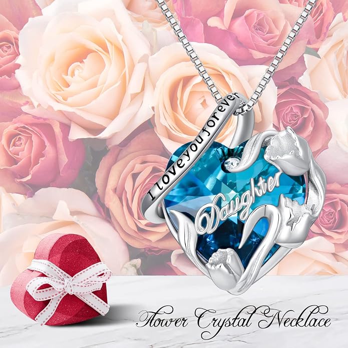 PROESS S925 Sterling Silver Daughter Heart Pendant Necklace from Dad Mom I Love You Forever Jewelry