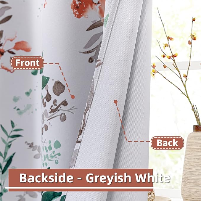 MYSKY HOME Living Room Curtains 95 inches Long Floral Fall Curtains Thermal Insulated Room Darkening Curtains Bedroom Light Blocking Grommet Drapes for Dining Room Sliding Door, 2 Panels, Orange