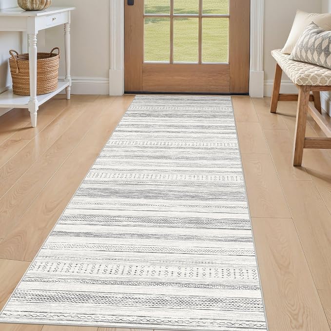 Tortania Area Rug 3x10 Runner Rugs - Washable Soft Neutral Boho Moroccan Farmhouse Rug Indoor Floor Carpet for Living Room Bedroom Kitchen Entryway Under Dining Table Home Office Decor - Light Grey