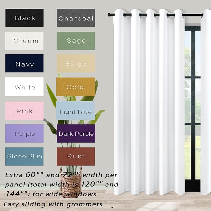 KOUFALL Room Darkening Curtains 63 Inches Long x 72w,Semi Blackout White Colored Curtains for Bedroom