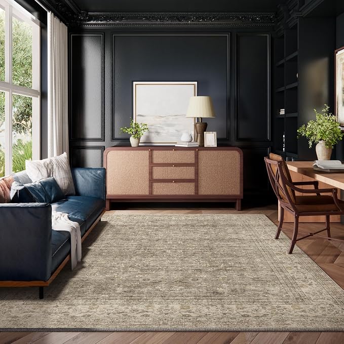 Machine Washable Rugs for Living Room: 10x14 Area Rugs for Bedroom Vintage Stain Resistant Non Slip Low Pile Lightweight Boho Carpet for Kitchen Dining Room Farmhouse Kids Room Nursery