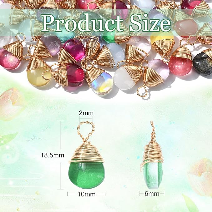 DanLingJewelry 50pcs Random Color Faceted Teardrop Glass Charms Crystal Glass Dangle Pendants with Wire Wrapped for Jewelry Making