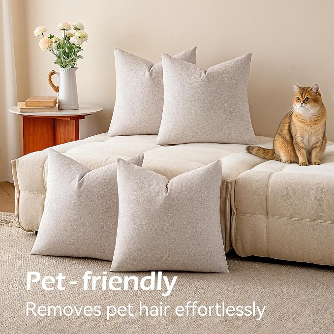 a moment Christmas Waterproof Throw Pillow Covers Set of 4,18x18 Inch Outdoor Stain Resistant Pet Friendly Pillowcases Cushion Covers for Patio Sofa and Living Room,Beige Gray
