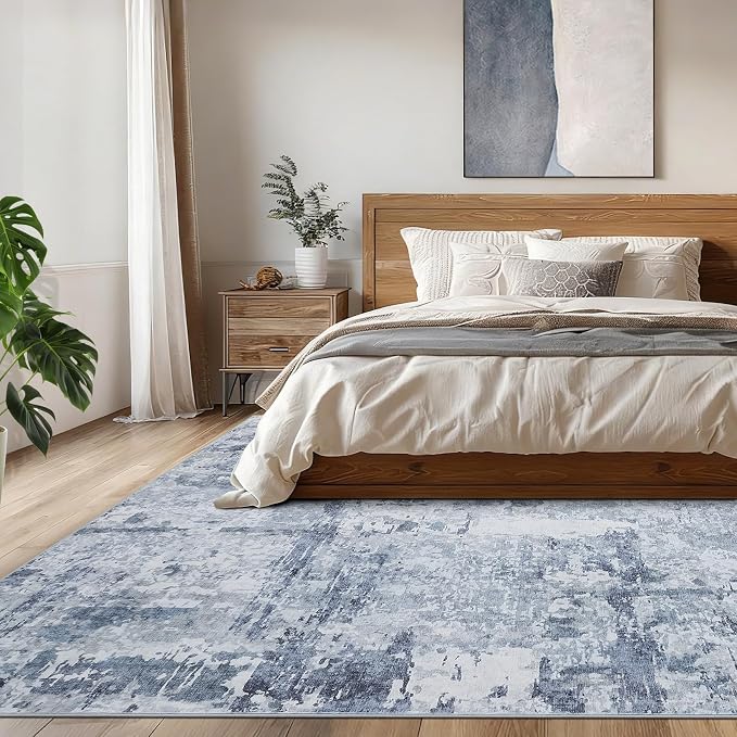 GarveeHome 8x10 Abstract Area Rugs Blue Washable Living Room Bedroom Rug | Soft Low Pile Non Slip Accent Rug for Living Room, Bedroom, Dining Room, Modern Indoor Carpet