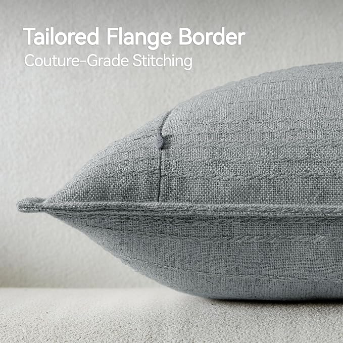 a moment Linen Pillow Covers Set of 2,Boho Farmhouse Throw Pillowcases Neutral Textured Decorative Covers for Couch Sofa,Soft Linen Blend Accent Case Cushion Living Room Home Decor 26"x26"Sky Gray