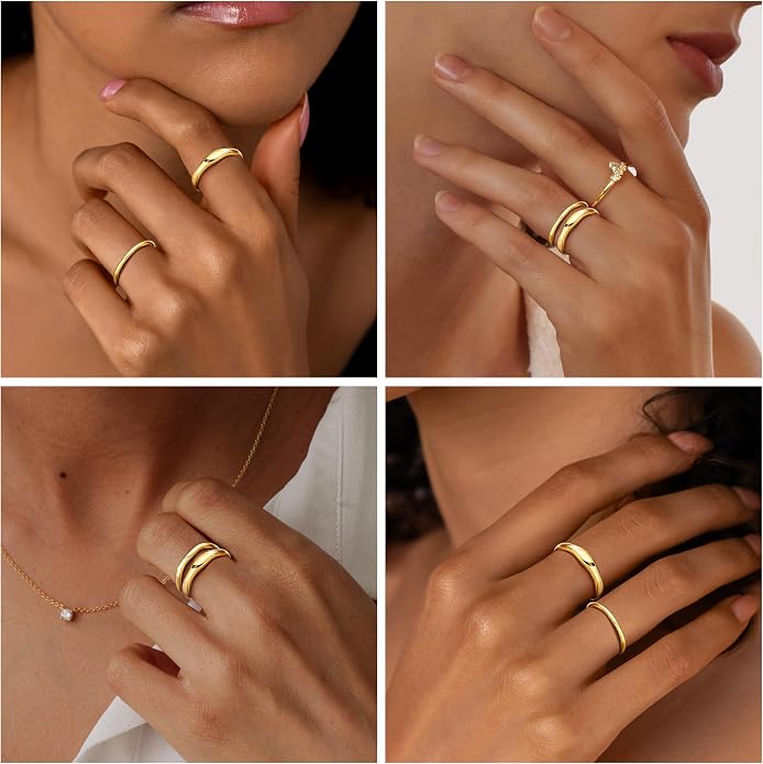 Gold Rings for Women Men Non Tarnish, Waterproof Chunky 14K Gold Plated Dainty Stackable Rings Trendy Statement Pinky Thumb Rings Engagement Eternity Wedding Band Ring Stacking Gold Jewelry Size 3 4 5 6 7 8 9 10 11