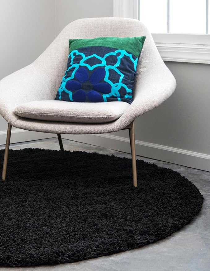 Unique Loom Solid Shag Collection Area Rug (3' 3" Round, Jet Black)