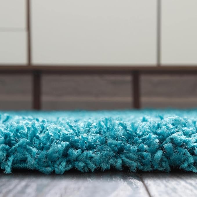 Unique Loom Solid Shag Collection Area Rug (3' 3" x 5' 3" Oval, Turquoise)
