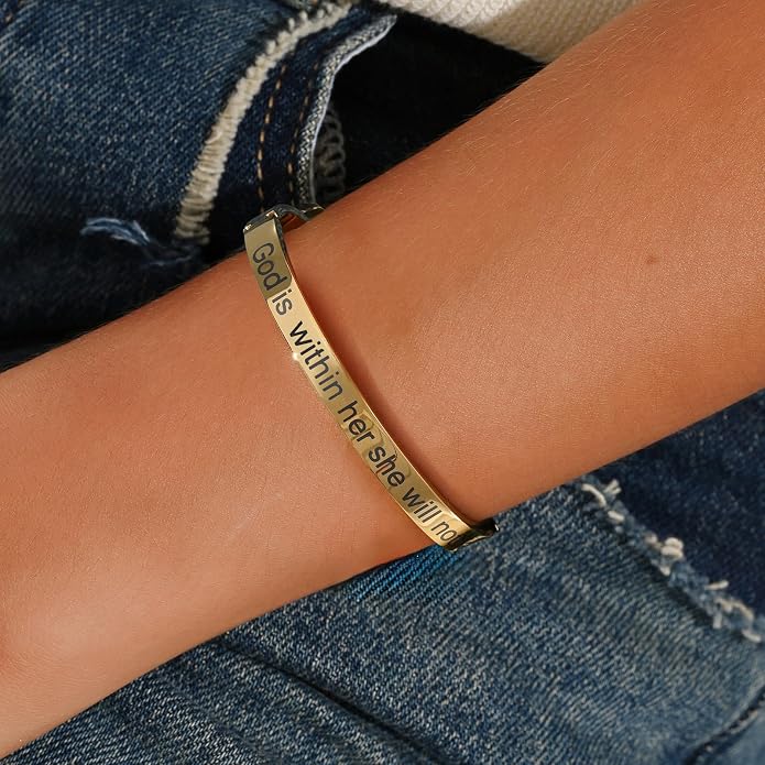 Inspirational Christian Bracelet for Women, Oval Engraved Bible Verse Love Bangle Cuff, Faith Scripture Jewelry, Religious Encouragement Gift for Mom Daughter Sister Friend
