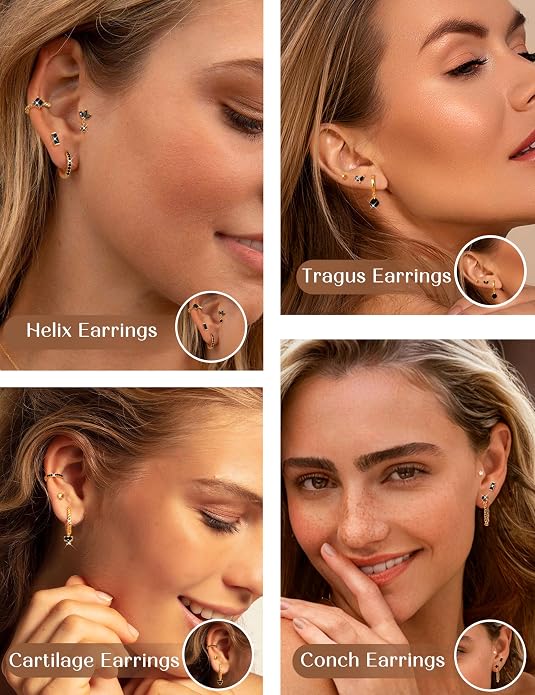 ORAZIO 20G Helix Piercing Jewelry Flat Back Cartilage Earrings for Women Surgical Stainless Steel Hypoallergenic Hoop Stud Earrings Set Tragus Helix Piercing Jewelry for Sensitive Ears Single Pc