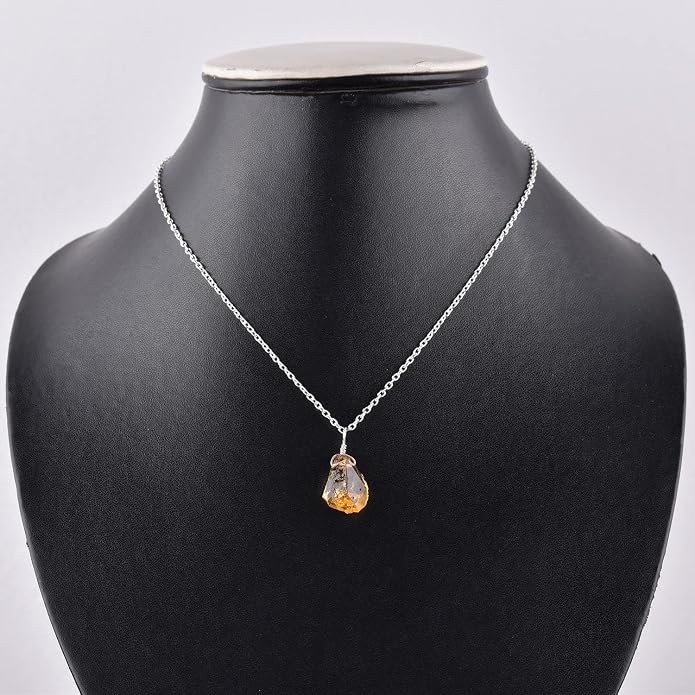 Raw Gemstone Dainty Pendant Necklace for Women, Natural Birthstone Handmade Jewelry, Healing Chakra Crystal, Silver Plated Chain 18" Birthday Gift for Her