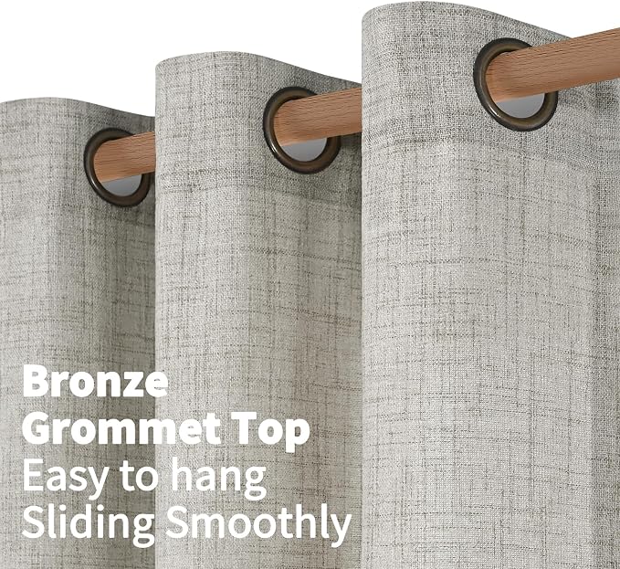 YoungsTex Short Linen Curtains 40 Inches Long, Dark Grey Drapes Light Filtering with Bronze Grommet Privacy for Bedroom Living Room, 2 Panels, 42 X 40 Inch